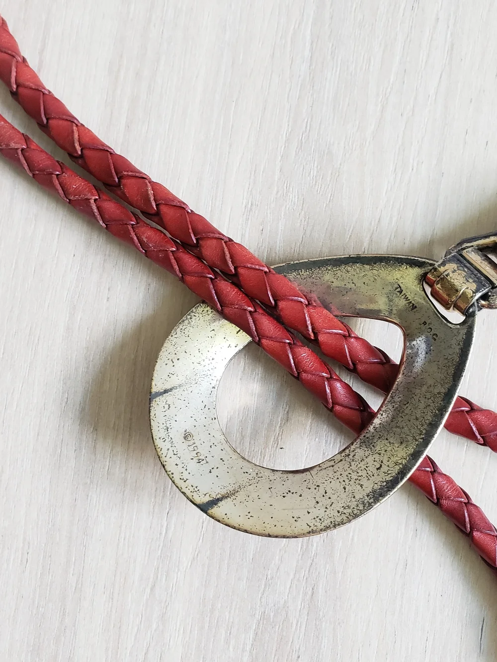 Vintage‎ Braided Red Leather Sling Western Knot Belt Silver-Tone Hardware 1994
